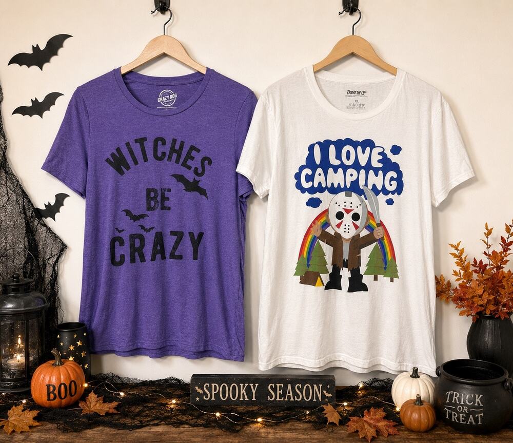Halloween Graphic Tee Bundle XL | Witches Be Crazy + I Love Camping Jason Horror